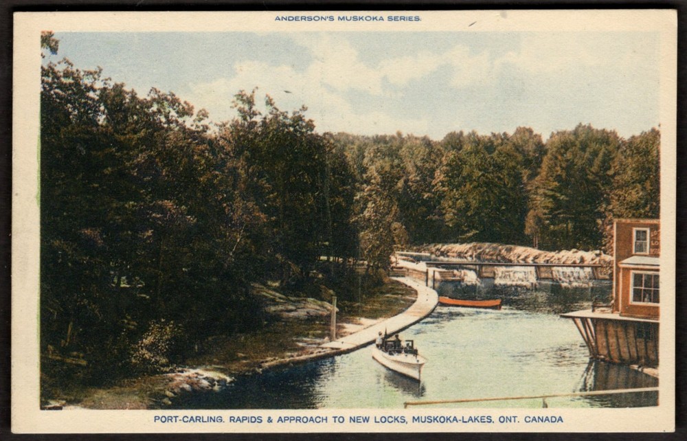 Canada PORT CARLING Ontario Postcard 1920s Muskoka Rapids Boating by Anderson