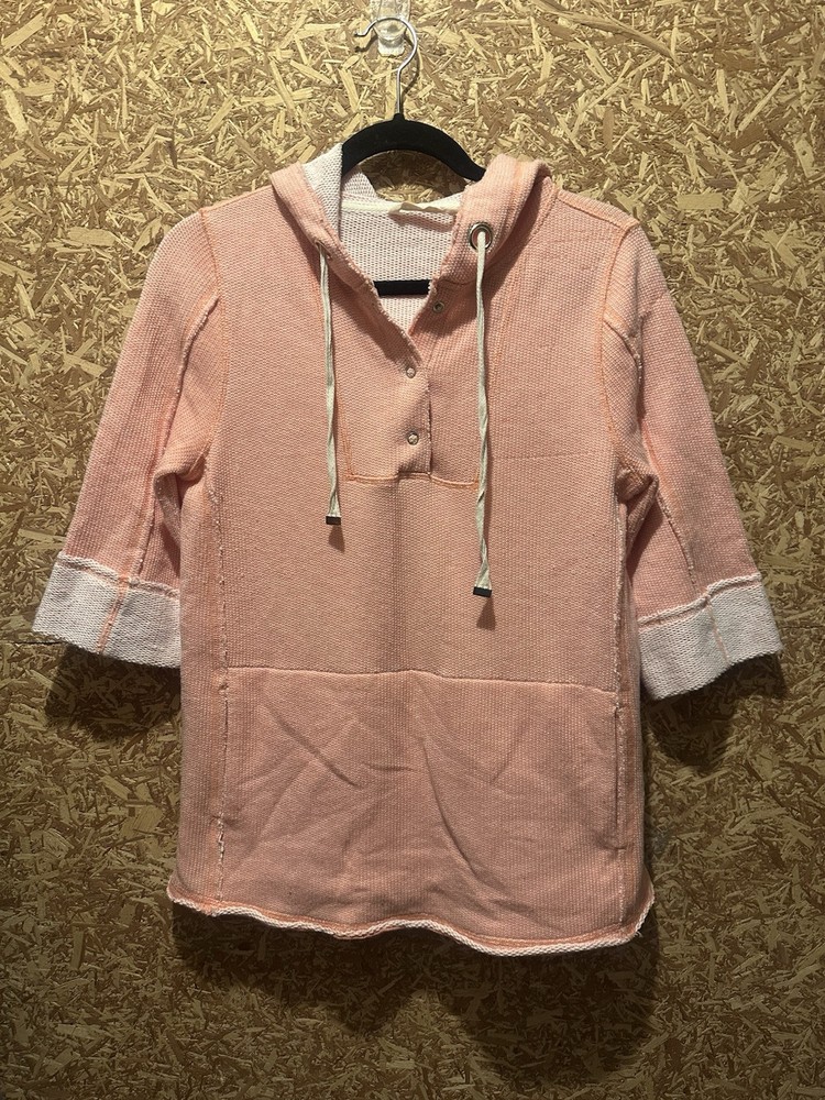 Soft Surroundings Petite Pink Hooded Sweatshirt 3/4 Sleeve Size PS