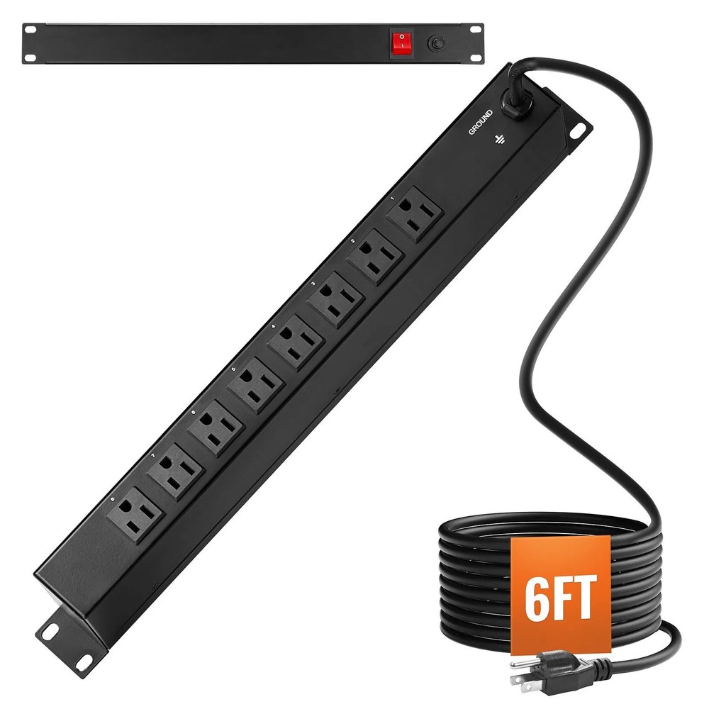 1U PDU, 8 Outlets, Rack Mount Power Strip Fits Standard 19