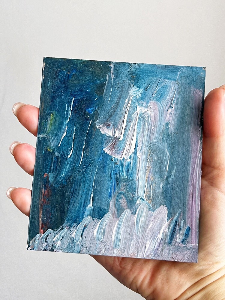 Blue White Small Abstract Painting Original Handmade Art Gift Acrylic Artwork