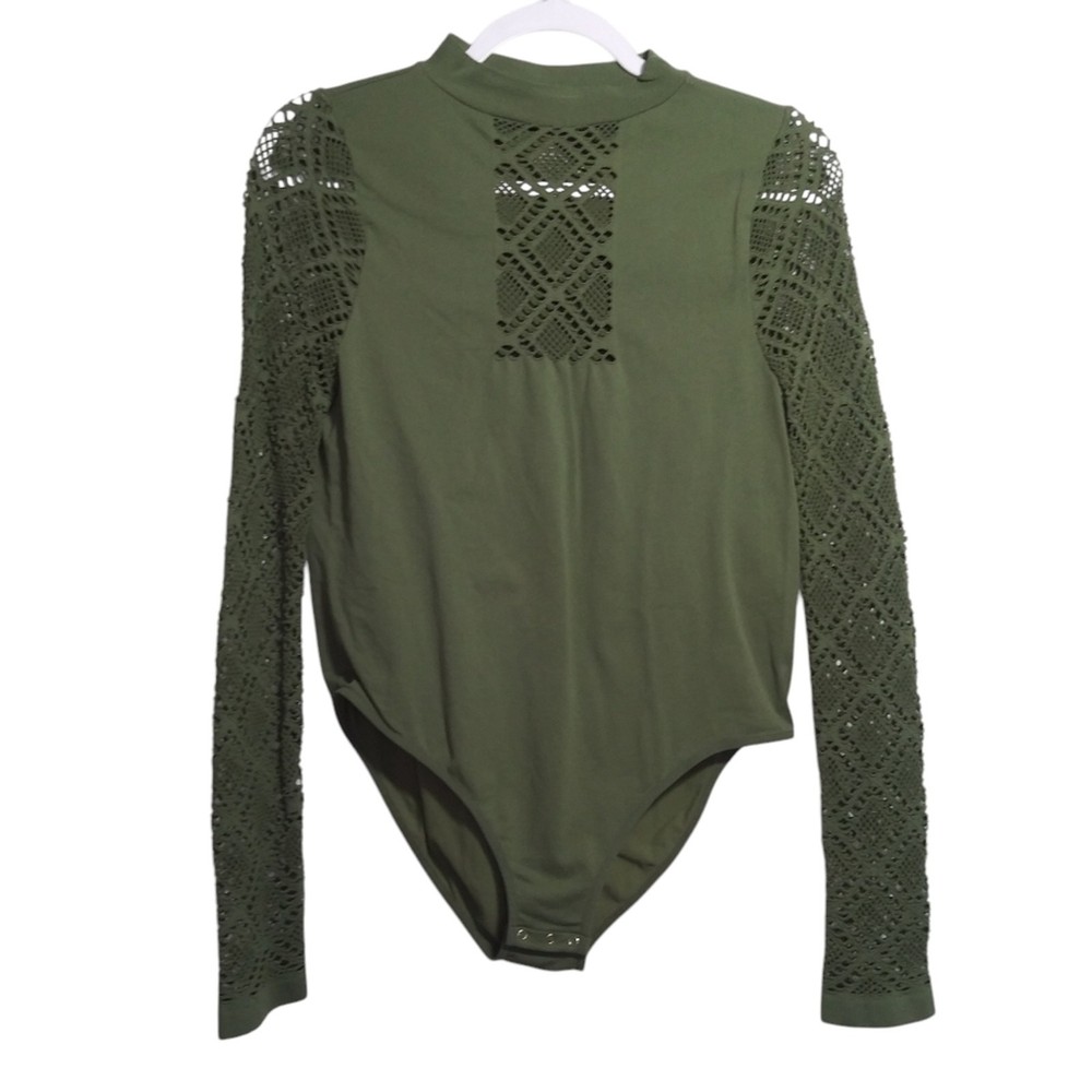 Free People Intimately Free Olive Green Long Sleeve Bodysuit Size M/L