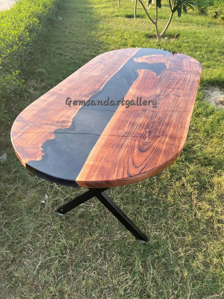 Customizable Oval Epoxy Table Top with Acacia Wood for Dining or Coffee