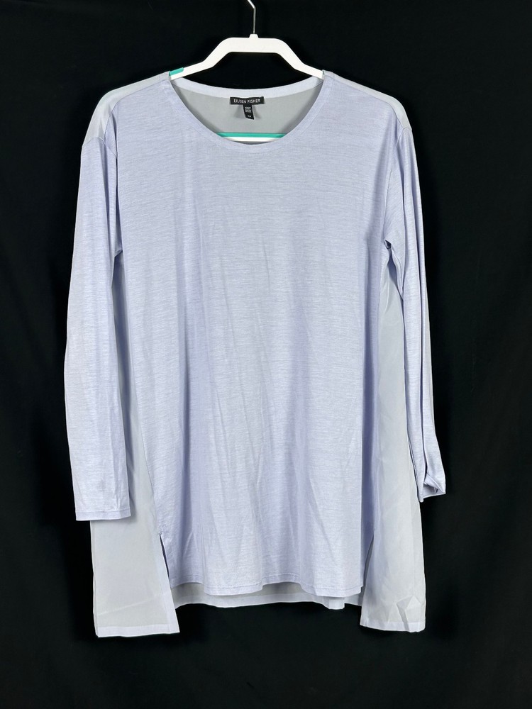EILEEN FISHER Small Tunic Top Cotton Silk Pull Over Long Sleeve Pastel Purple