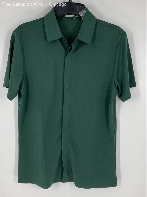 Coofandy Mens Green Collared Short Sleeve Casual Button-Up Shirt Size M