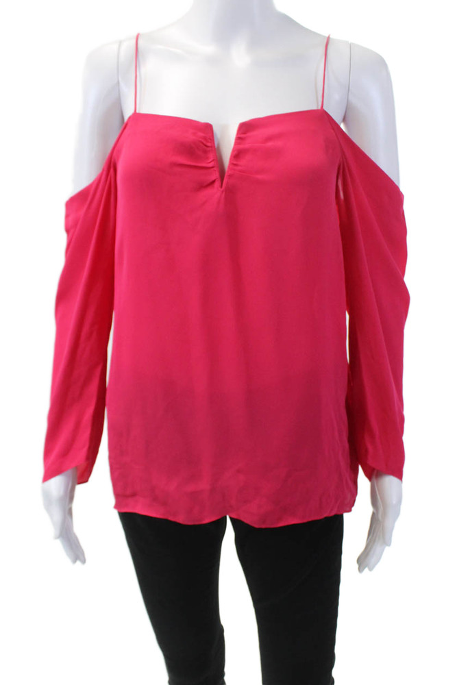 Artelier Nicole Miller Womens Silk Long Sleeve Cold Shoulder Blouse Pink Size PFree Shipping in US $100+ Orders | $6.95 Orders Below