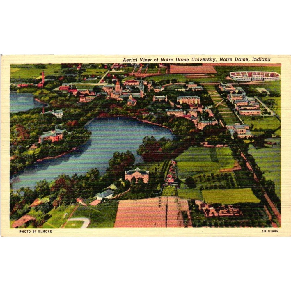 VTG Notre Dame University Aerial View Linen Postcard Curt Teich Art-Colortone
