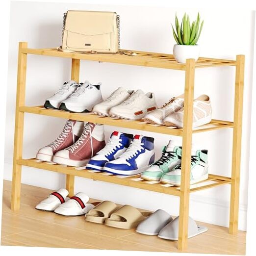 3 Tier Bamboo Shoe Rack Organizer Stackable in Natural Finish