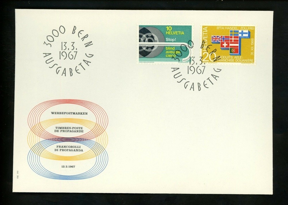 Postal History Switzerland FDC #480-481 Blind Pedestrians European Trade 1967