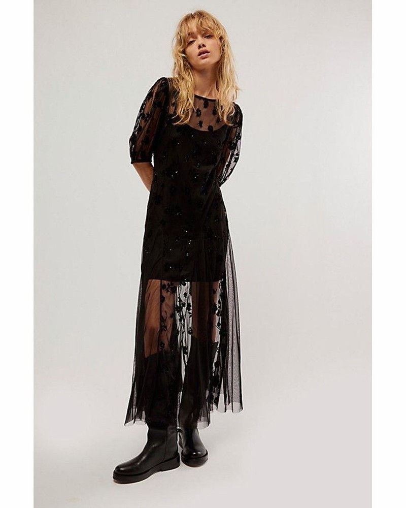 NWT Free People Viola Midi Maxi Dress Size Small Black