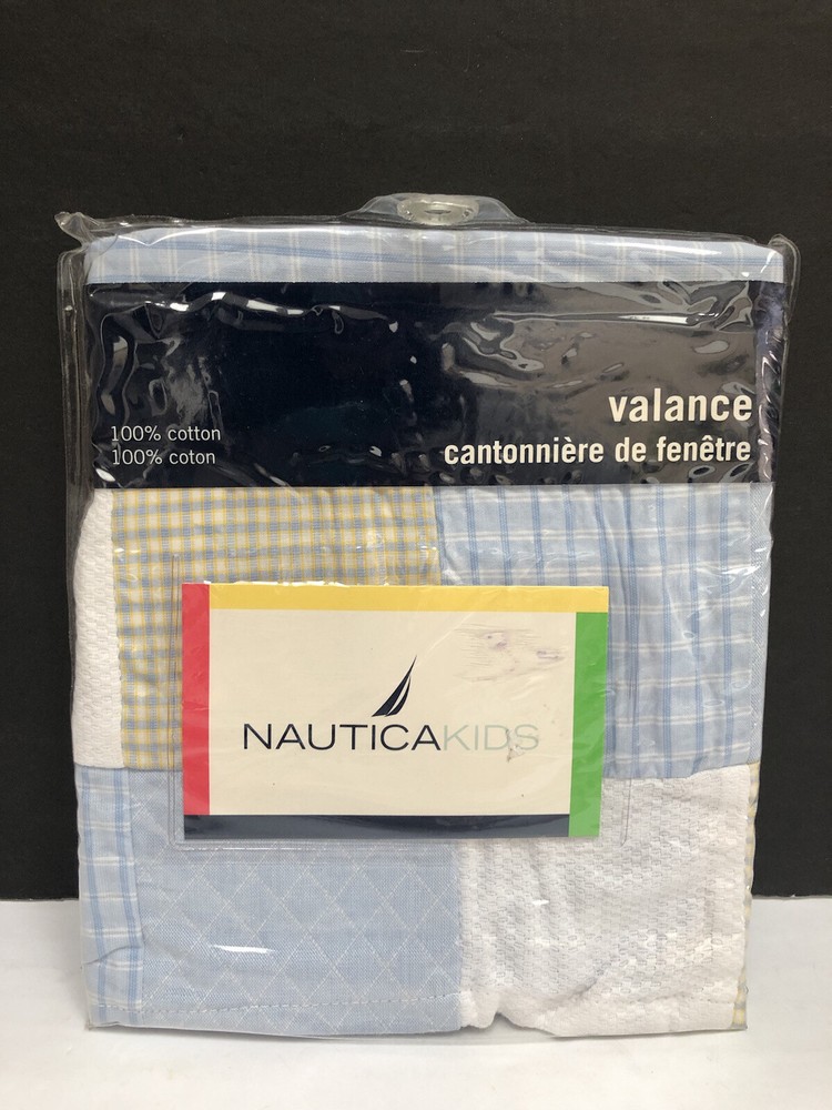 Nautica Kids~ Benjamin Window Valance Blue White Yellow Cotton 36