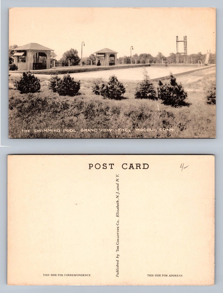 Moodus, CT-Connecticut, Grand View Hotel Pool Scene PC Vintage Postcard