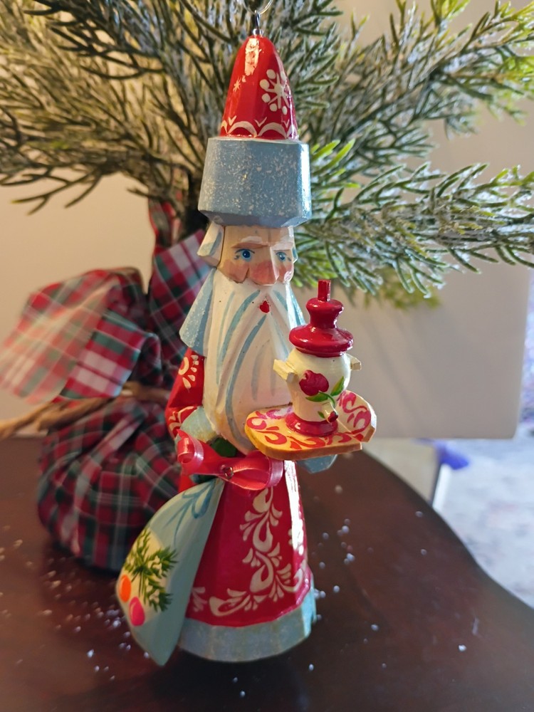 Hand-carved Wooden Russian Santa Christmas Ornament