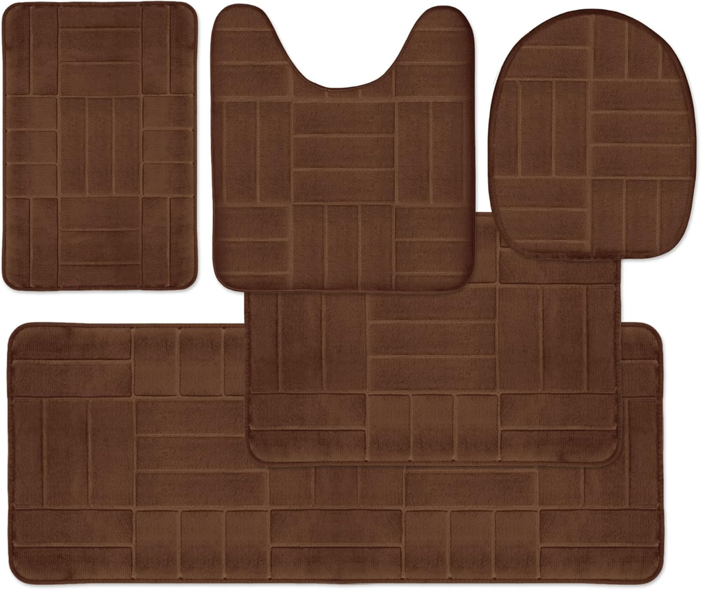 5 Piece Bathroom Rugs Set - Soft Non Slip Memory Foam Large Mats - Perfect Combi