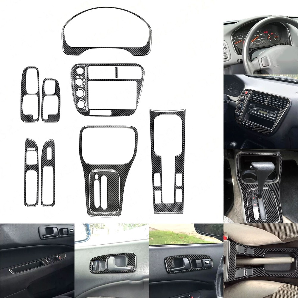 11Pcs Real Carbon Fiber Dash Trim Kit for Honda Civic 1999-2000 Interior Overlay