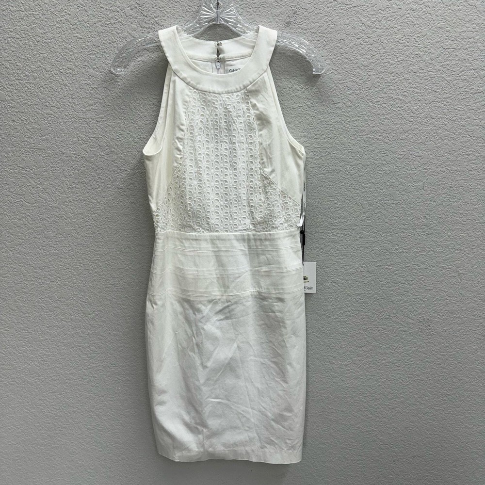 Calvin Klein Dress Women's Size 4 White High Neck Sheath Graduation Career New