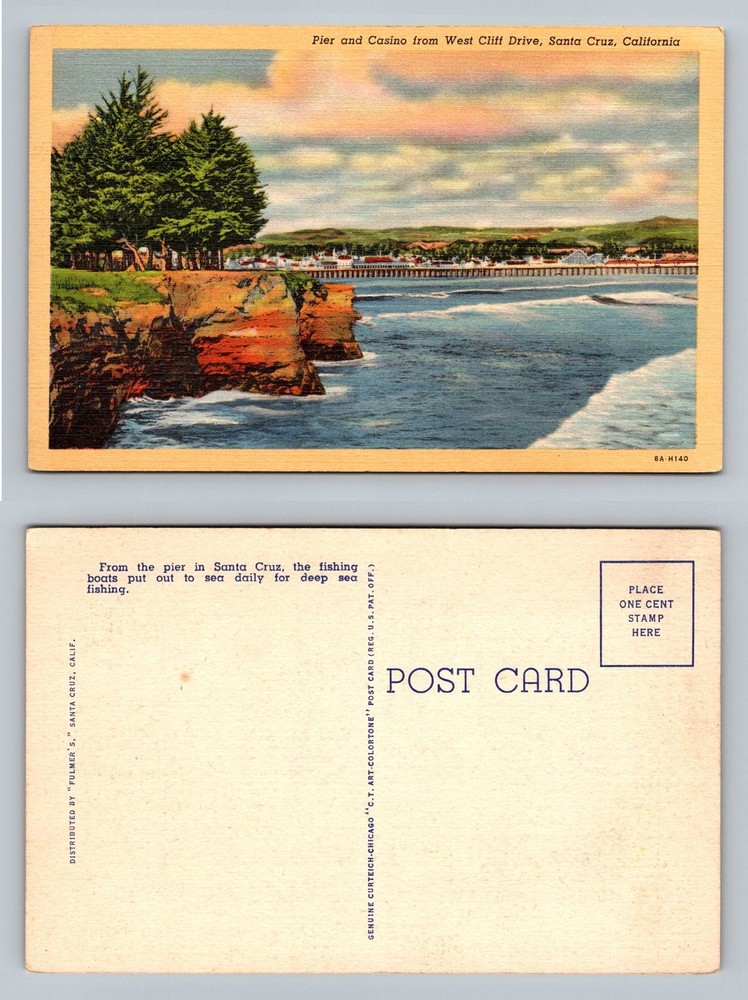 Santa Cruz, CA-California, Pier & Casino Cliff View Card, Vintage Postcard
