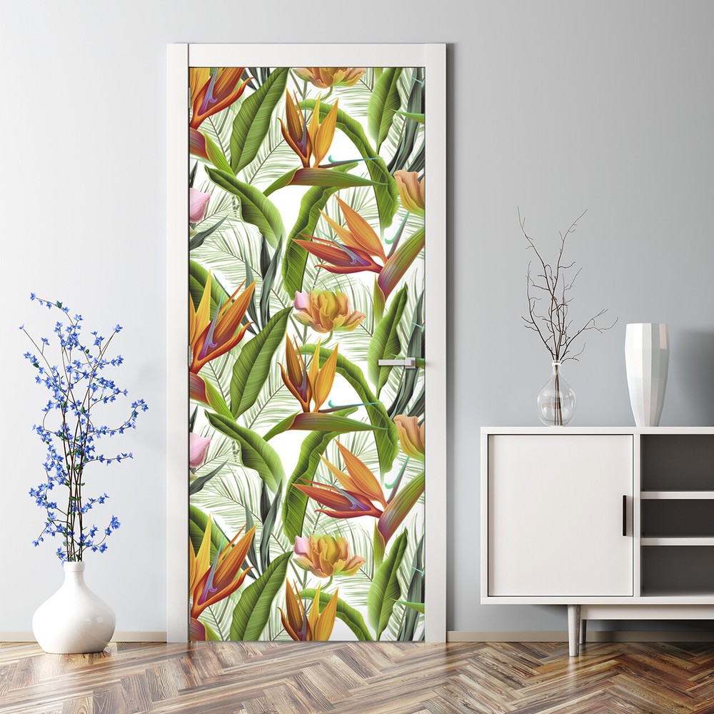 Tropical Leaves nursery jungle flora flowers leaves holiday bush Door Decal