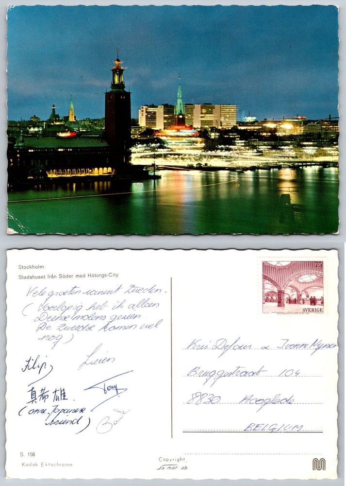 Stockholm Sweden City Hall Night View Postcard Stadshuset Kodak Ektachrome