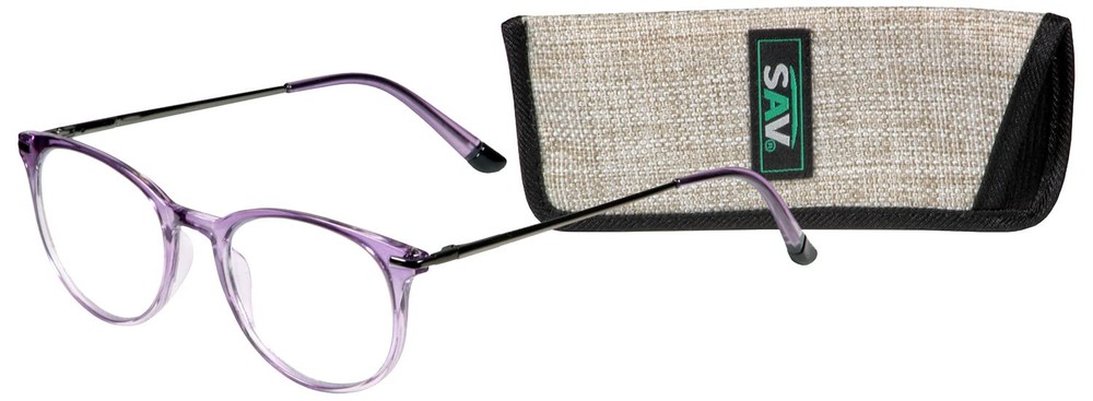 Tri-Focus Blue Light Round Glasses with Gradient Purple Frame, 1.50 Magnification