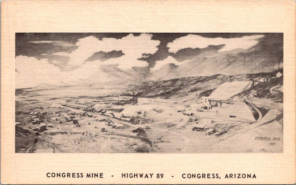View of Congress Mine, Highway 89 Congress AZ c1957 Vintage Postcard I09