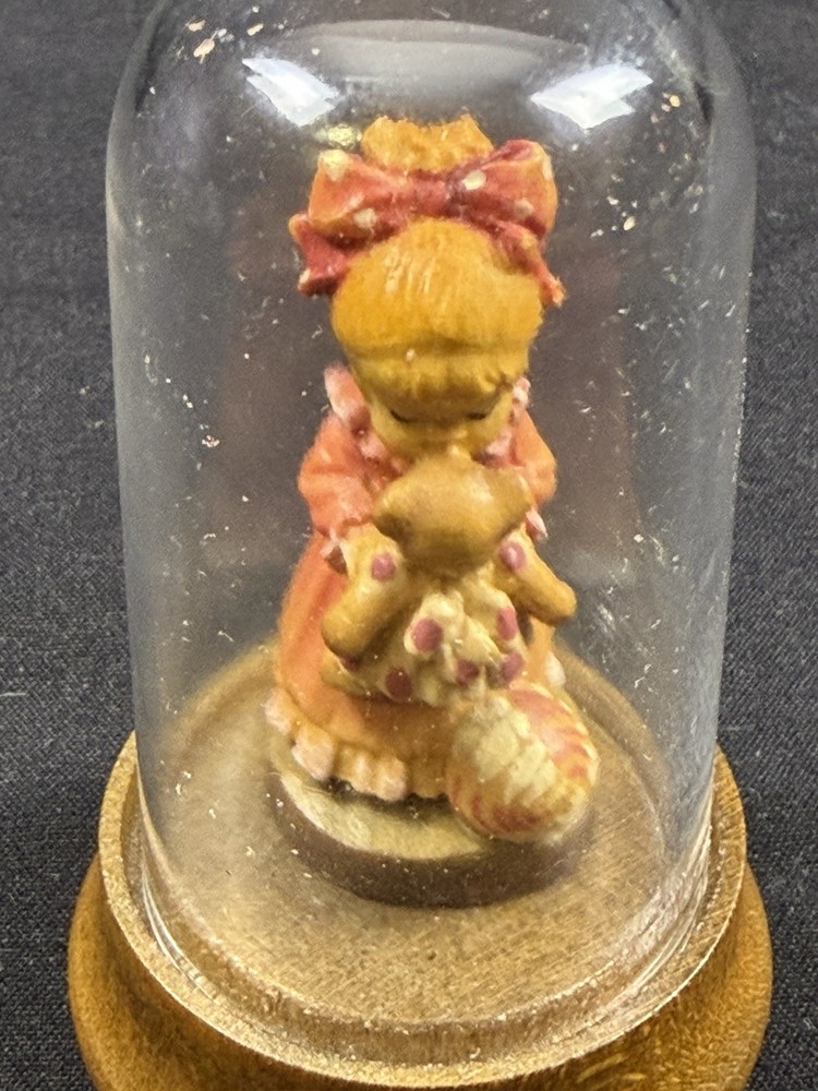 ANRI Wood Carved, Sarah  Kay With Teddy , Artist Signed Italy