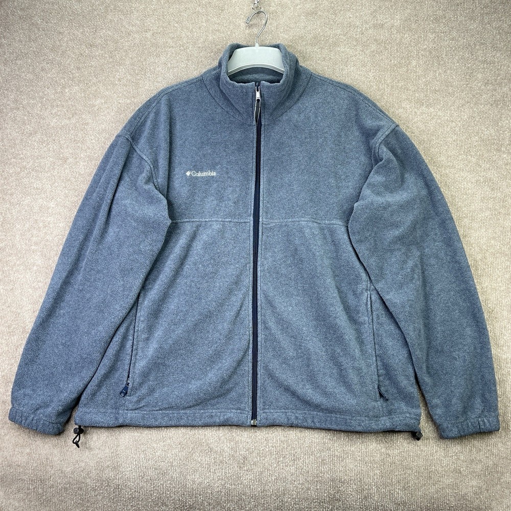Columbia Men's 2XL Gray Full Zip Fleece Jacket for Hiking & Outdoor Activities with Embroidered Logo
