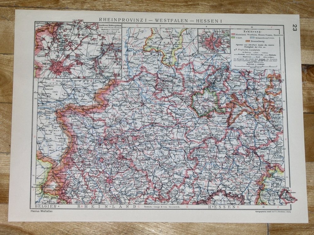 1929 Original Vintage Map Of Rhineland Rheinland Ruhrgebiet Dortmund Germany