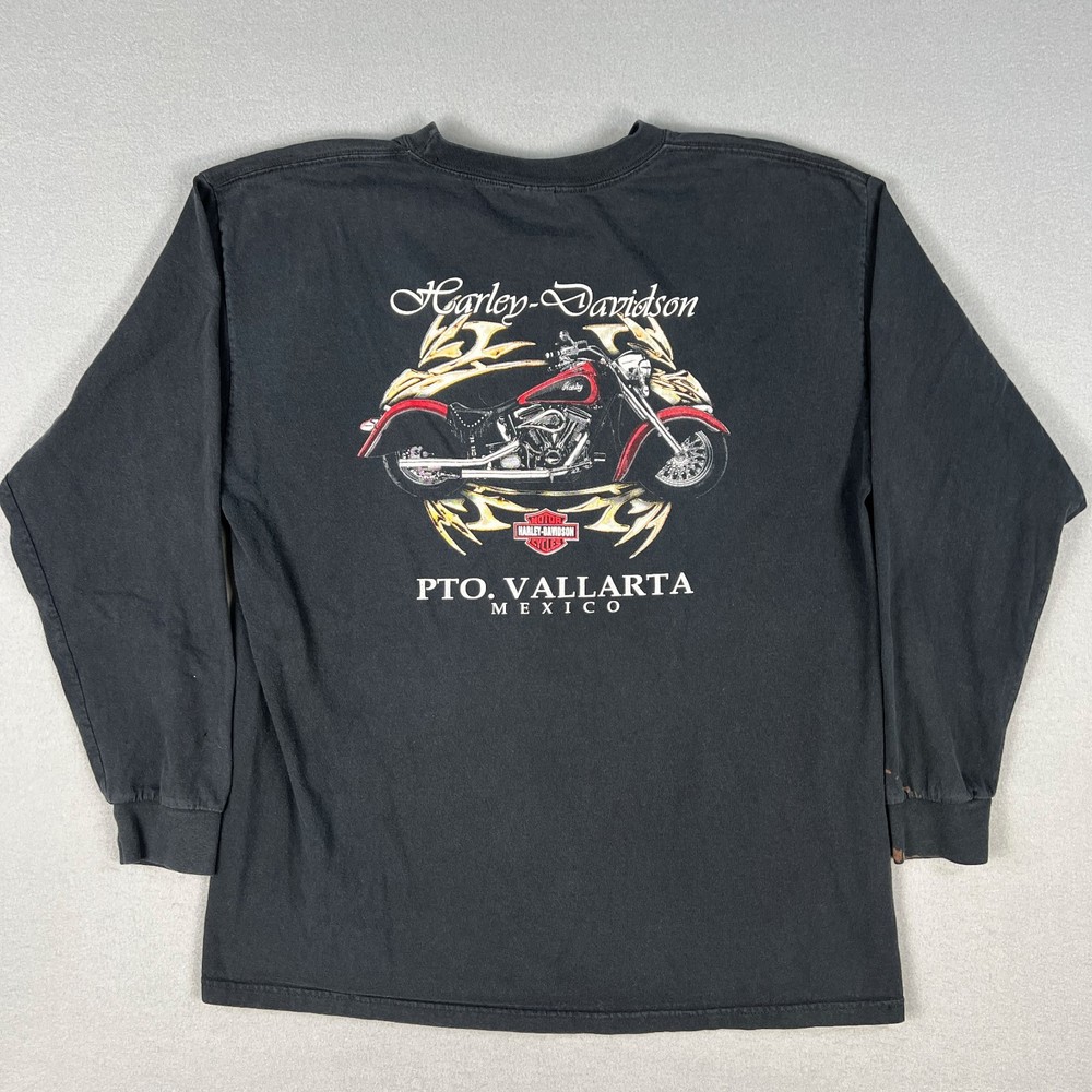 VTG Harley Davidson Long Sleeve T Shirt Fits L Distressed Puerto Vallarta Mexico