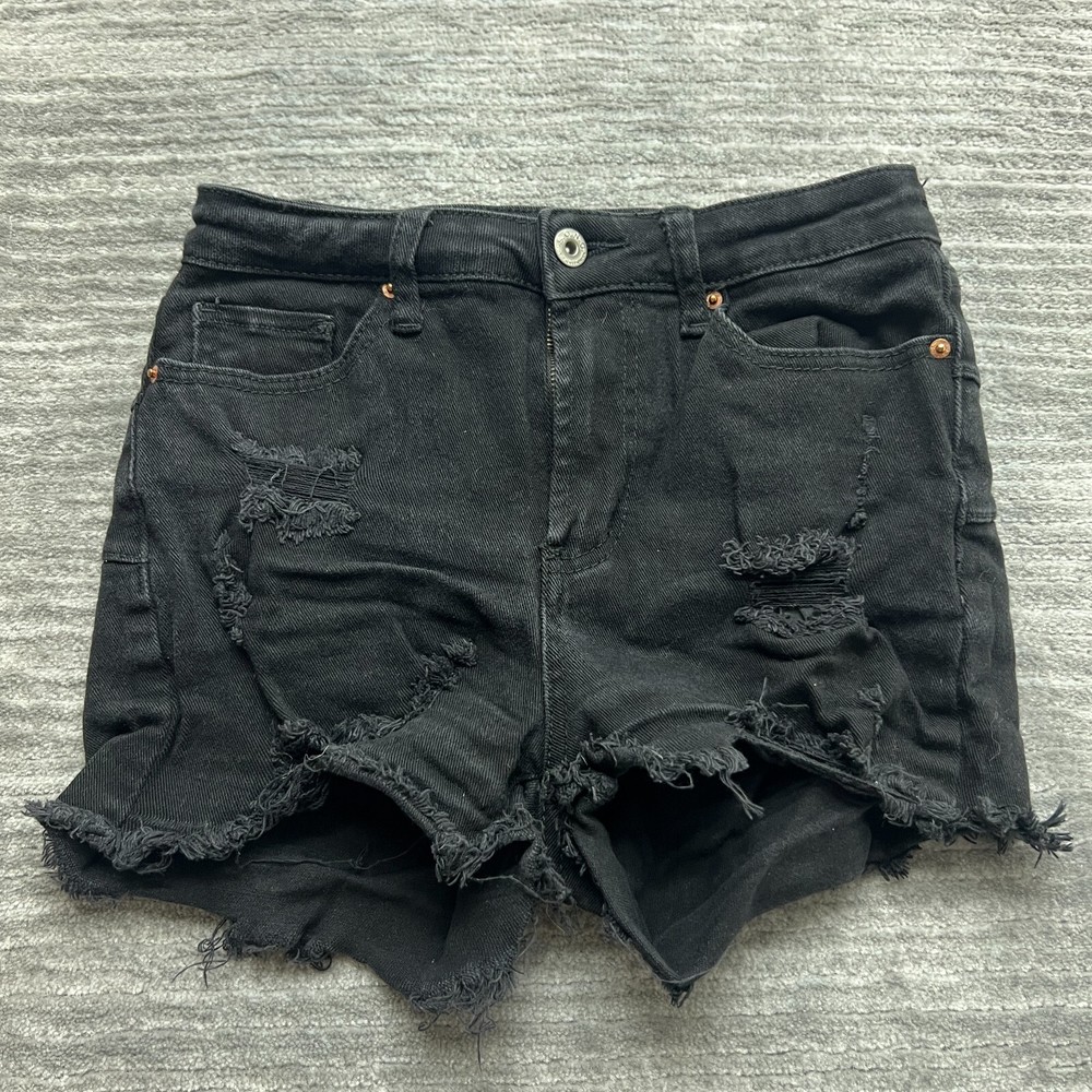 SONG Shorts Size 7/28 Womens Curvy High Rise Cut-Off Black Denim