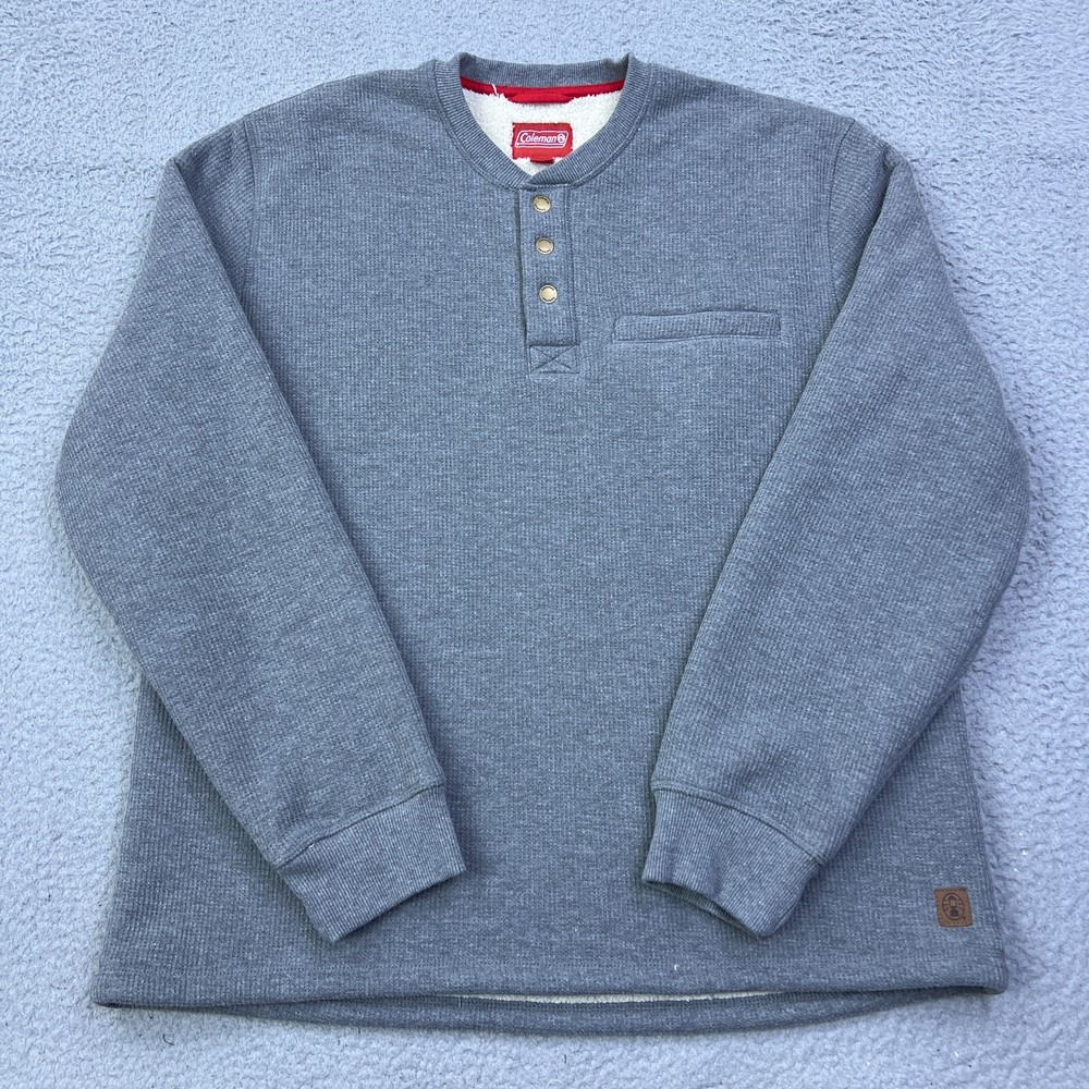 Coleman Sherpa Lined Thermal Henley Men's XL Gray Long Sleeve Outdoor Buttons