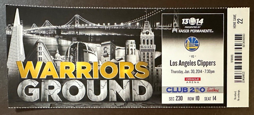 Golden State Warriors 1/30/2014 NBA ticket stub vs Los Angeles Clippers