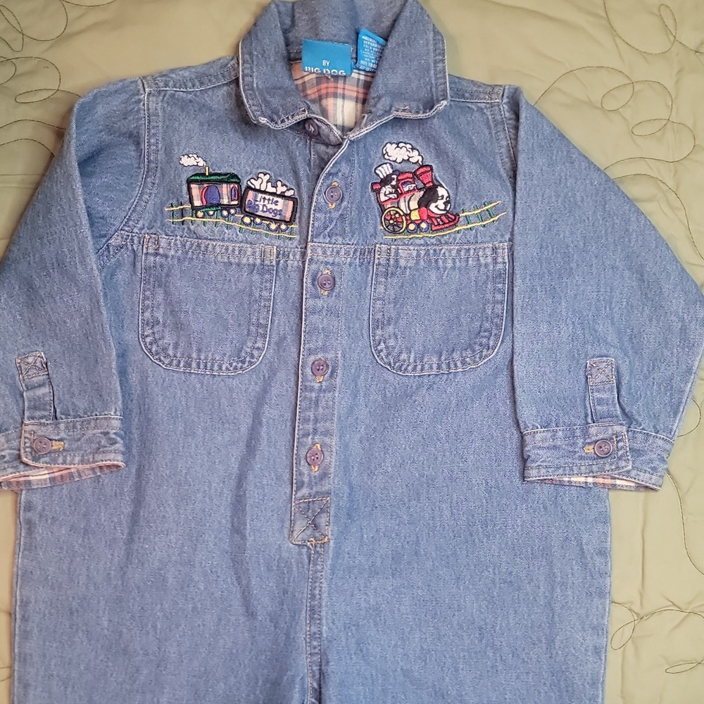 Little Big Dogs Denim Coverall One-Piece Blue 2T/3T Long Sleeve Dog Train