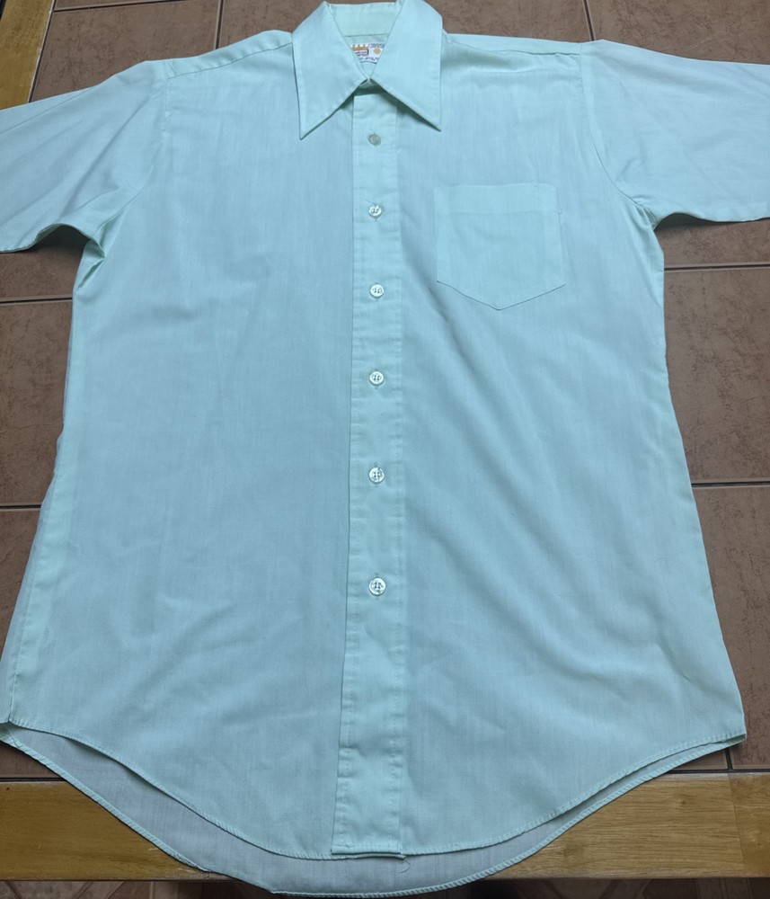 Vintage Cranbrook Button Front Shirt S/S Green Size 16 Dagger Collar Streetwear