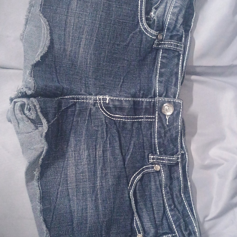 rue21 Women's Juniors Cut Off Denim Shorts Raw Hem 5-Pocket Blue Size 14