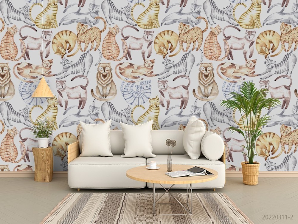 3D Hand Drawn Cat Pattern Wall Murals Wallpaper Murals Wall Sticker