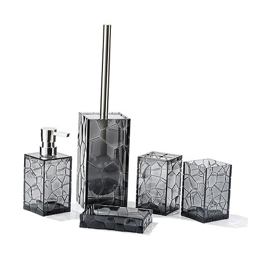 Clear Rust-Free 5-Piece Gray Acrylic Bathroom Set