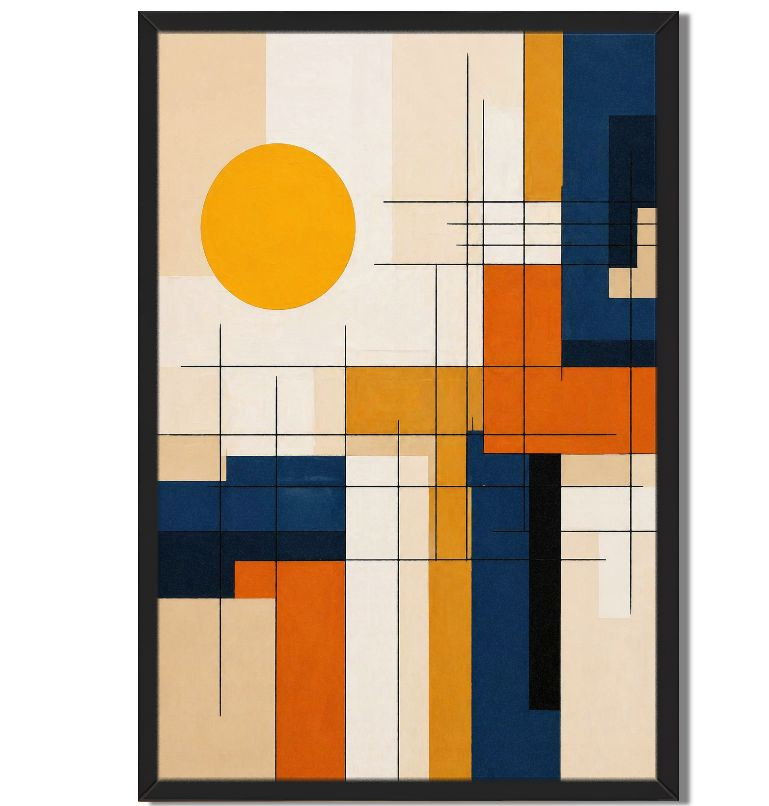Mid-Century Modern Geometric Abstract Framed Wall Art Minimalist Decor