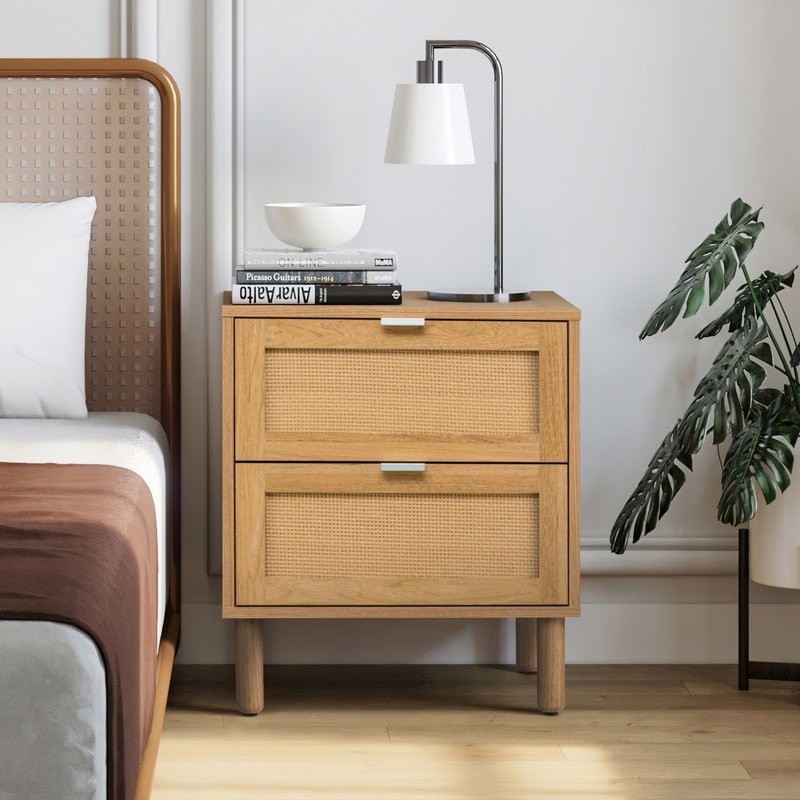 Orre Brown Nightstand with 2 Drawers in Rich Brown Finish