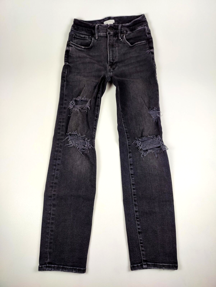Good American Good Legs Womens Jeans 4/27 Black Skinny Distressed Ankle Stretch