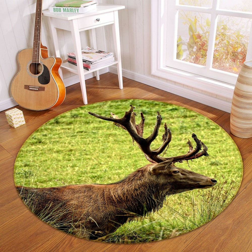 3D Prairie Elk Non-Slip Rug Mat Elegant Animal Print Carpet