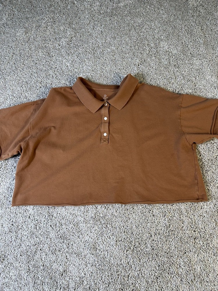 Aerie Offline Cropped Polo Size Medium Brown Oversized Short Sleeve