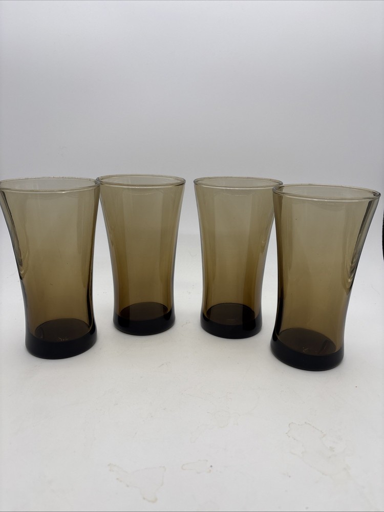 Vintage 4 Anchor Hocking 6 1/8” Tumblers Linden Smokey Brown Drinking Glasses