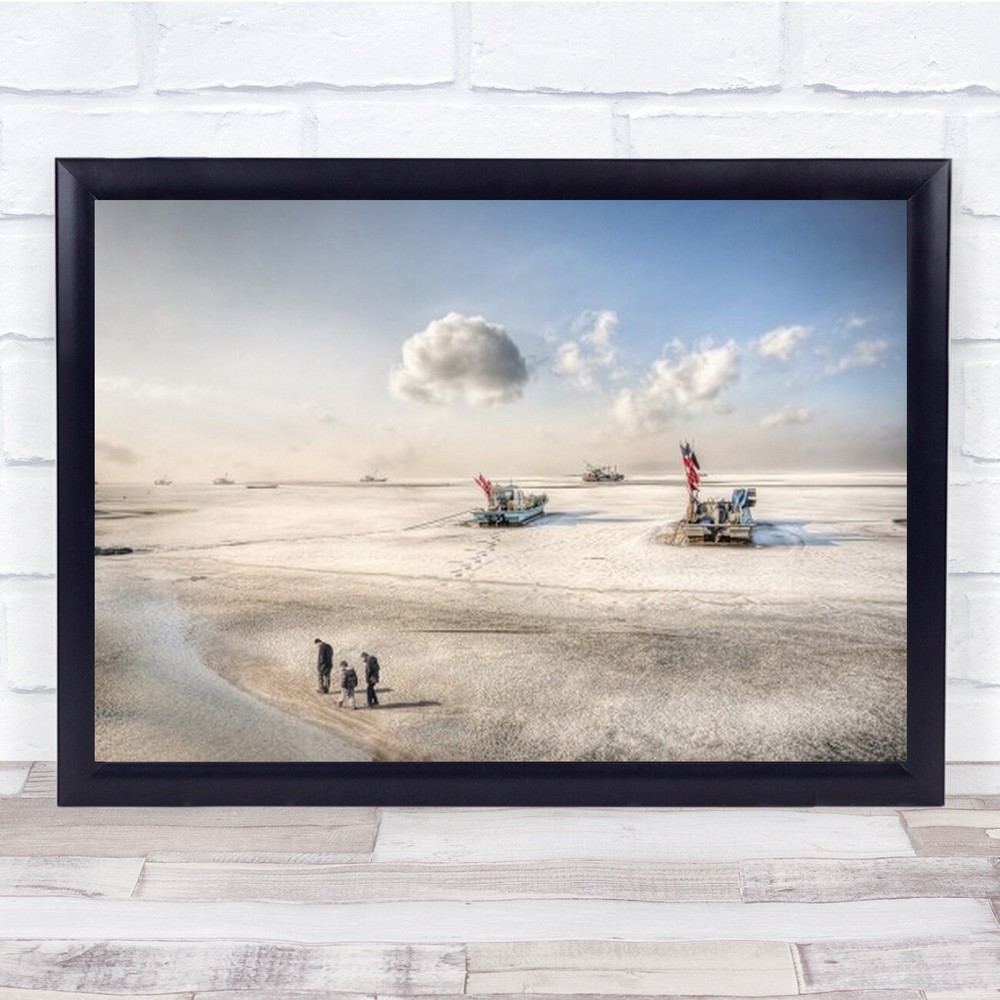 Memories Simpoo Harbour Boats On Sand People Walking Wall Art Print