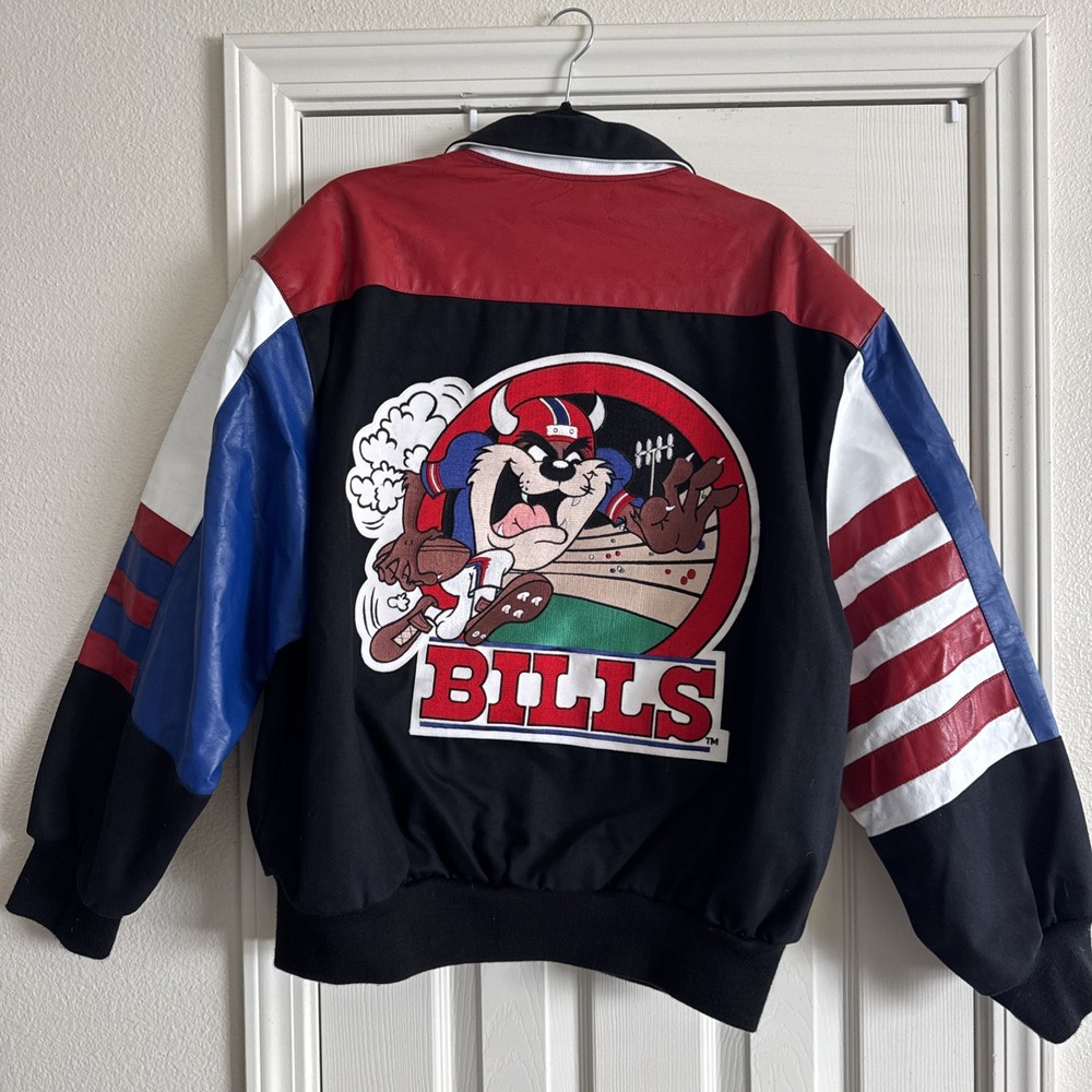 Vintage 90s L  Buffalo Bills  Taz Jeff Hamilton NFL Warner Bros Jacket USA