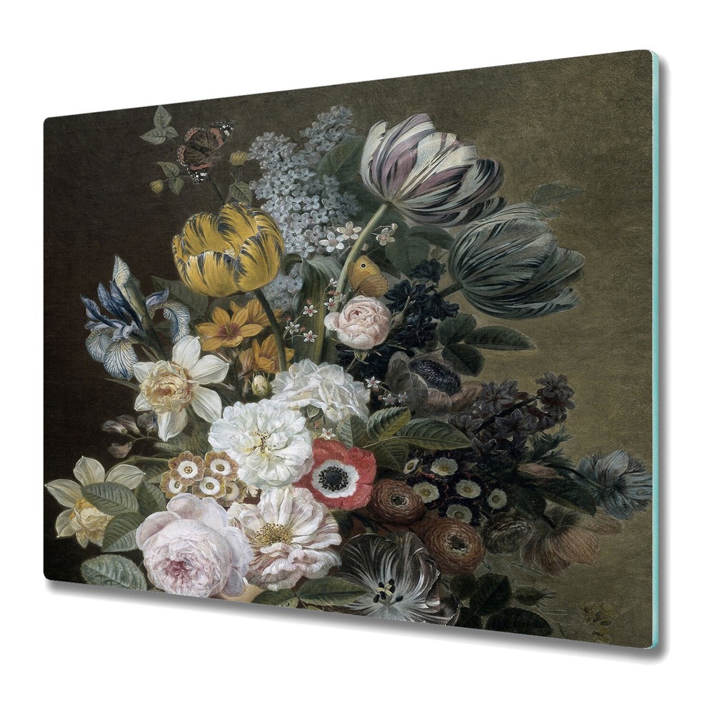 Tempered Glass Worktop Saver Painting Flowers Floral Bouquet 60x52