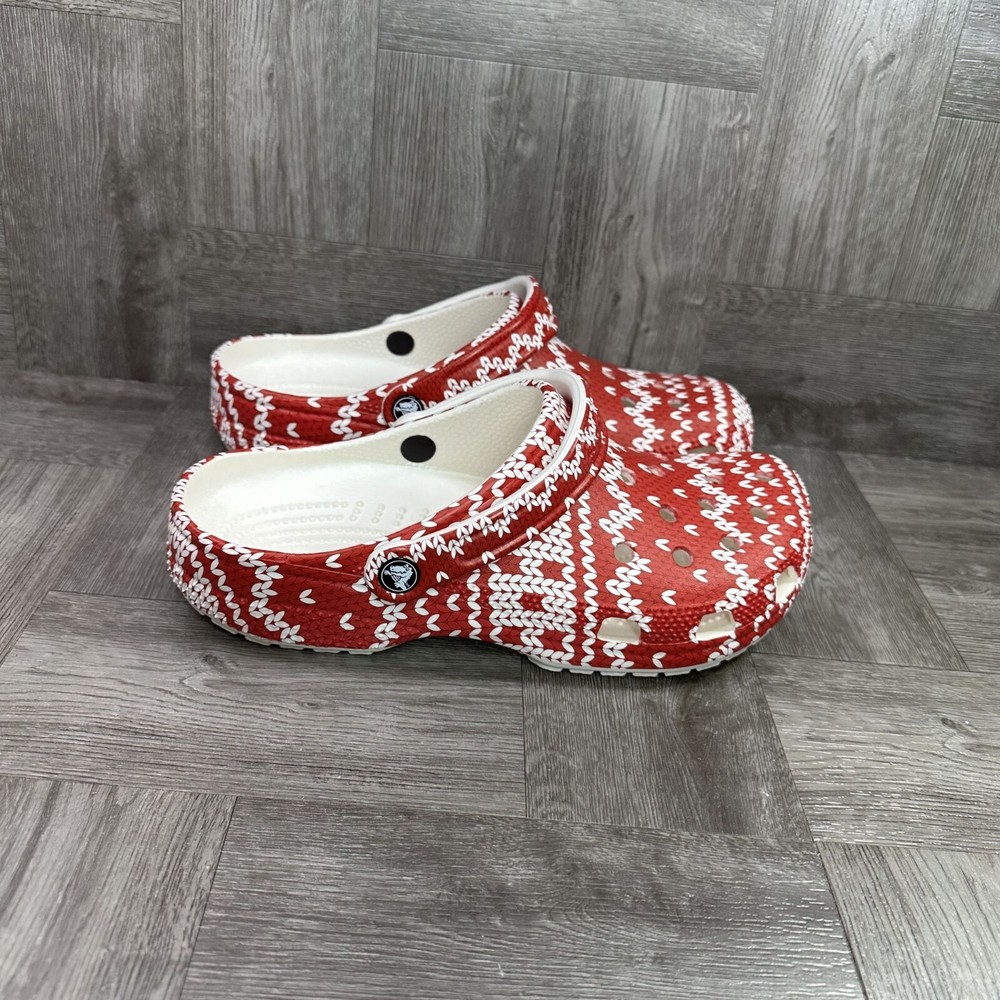 CROCS Classic Holiday Sweater Clog Women's size 11 Red White