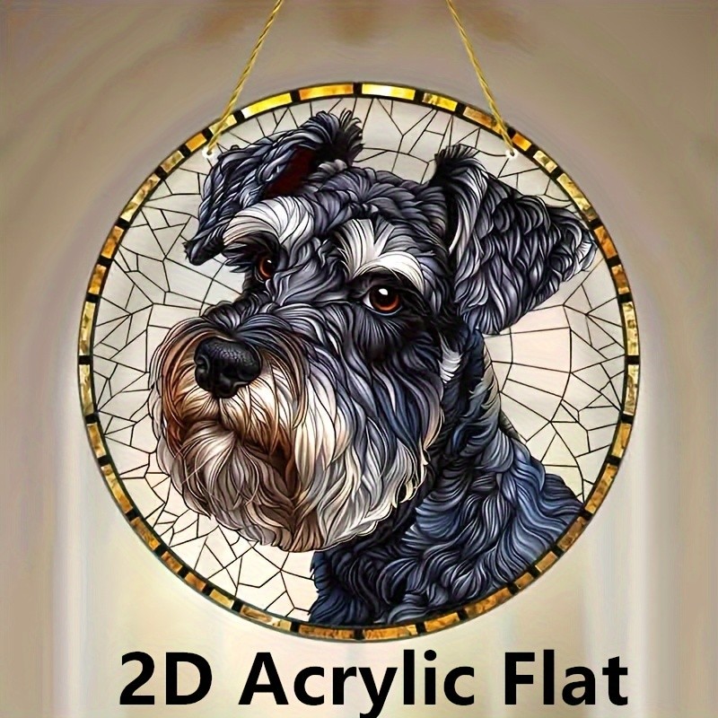 8x8 Schnauzer Light Catcher Stained Glass Wall Art New Year Housewarming Gift