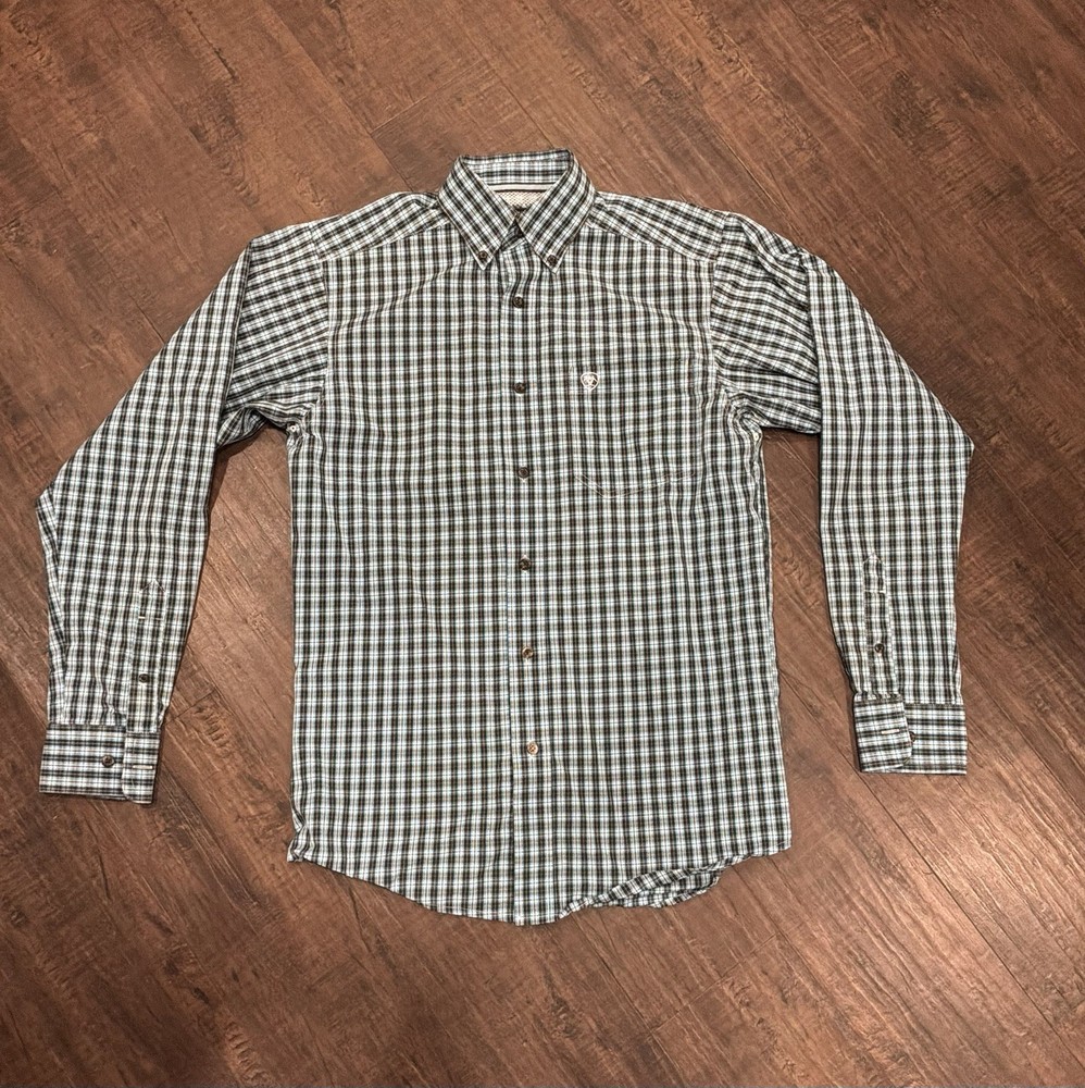 Ariat Pro Series Men's S Plaid Woven Embroidered Button-Down Shirt Blue