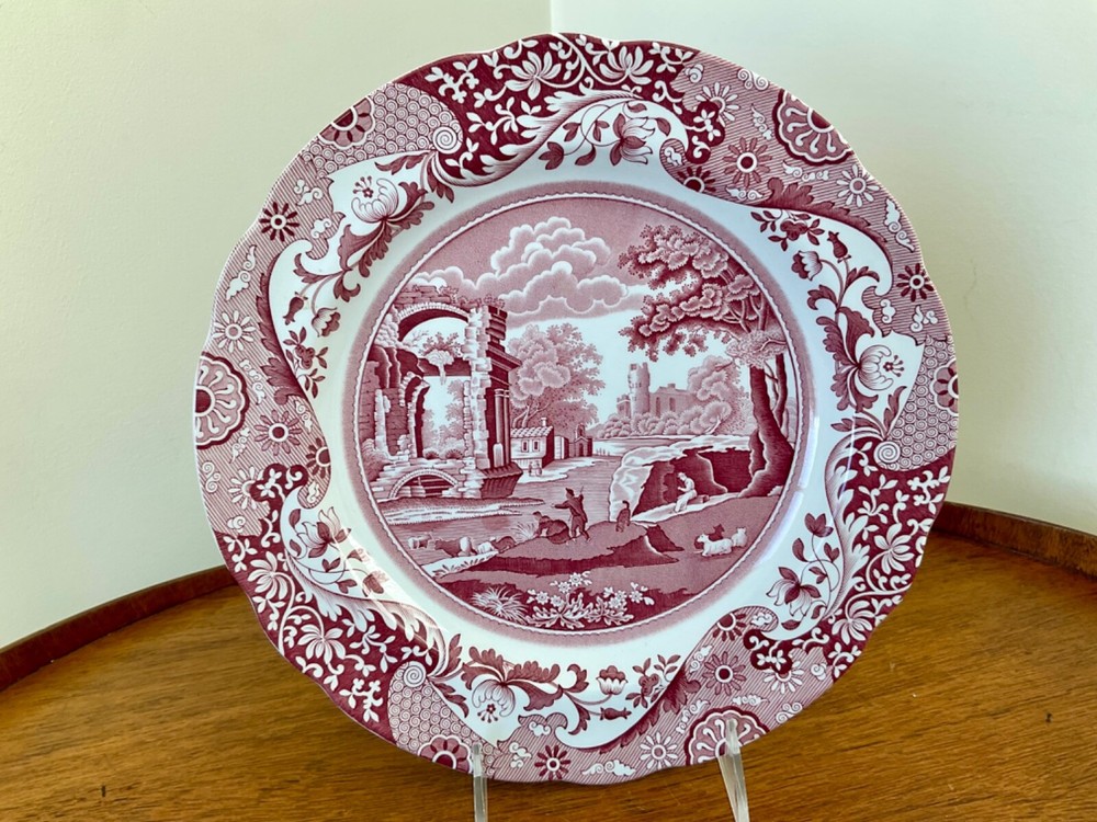 Spode ITALIAN Dinner Plate England 10 1/2”  ~Red / Pink ~ EXCELLENT CONDITION