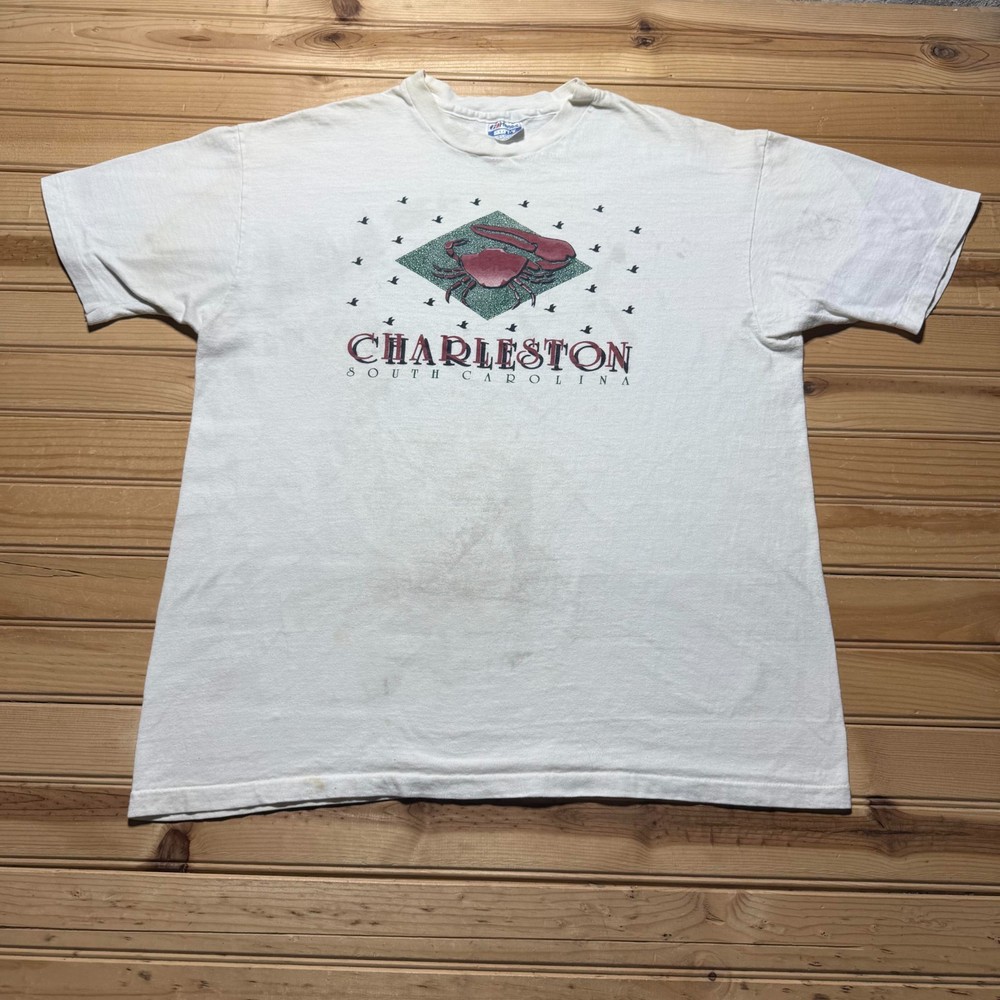 Vintage 90s Hanes Charleston South Carolina Crab Birds Souvenir T-Shirt USA - XL